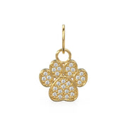 12mm Dog Paw Pave Diamond 14k 18k Solid Gold Charm Pendant, Paw Charm, Gold Charm Finding, Dog Solid Gold Pendant Pet Doggy Jewelry