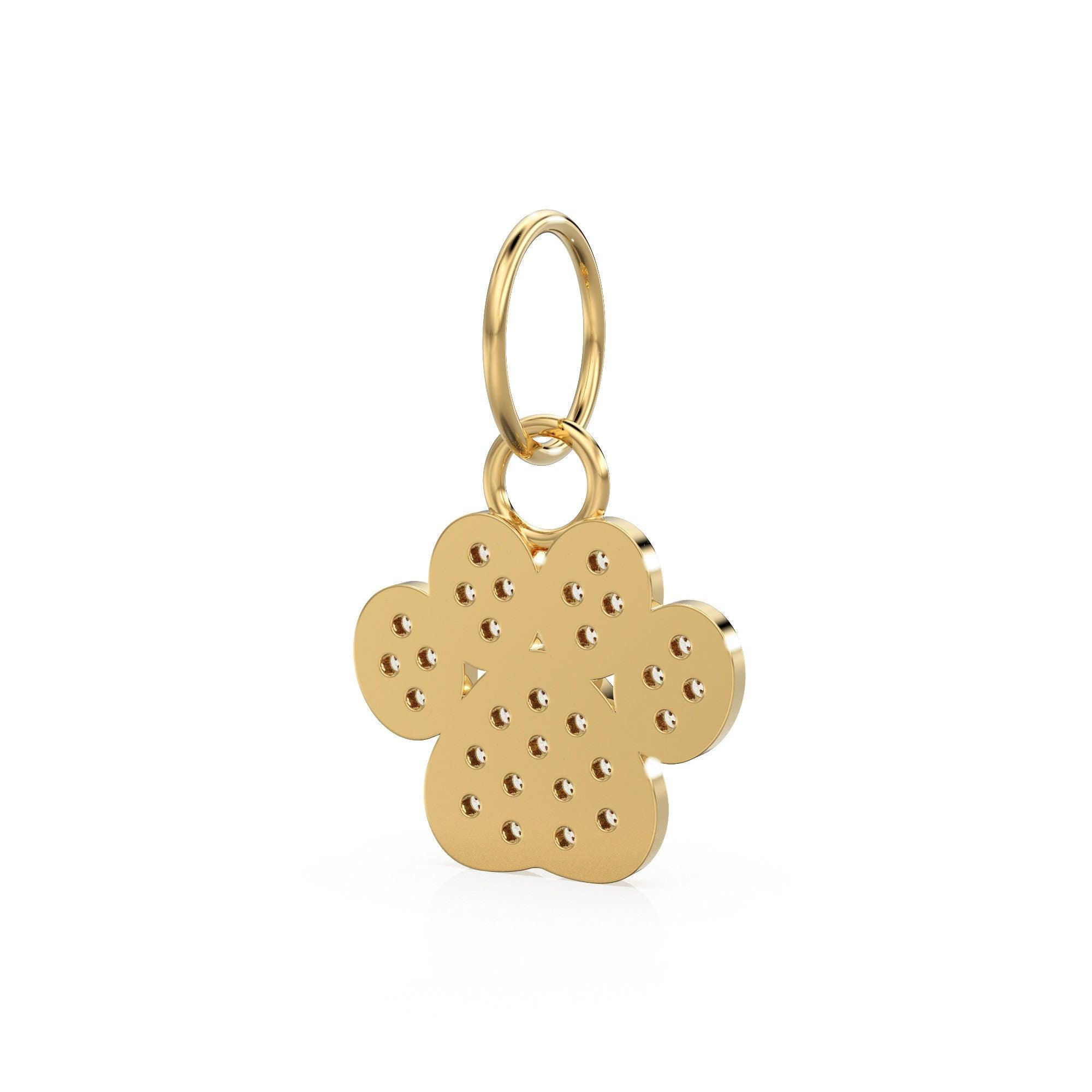 12mm Dog Paw Pave Diamond 14k 18k Solid Gold Charm Pendant, Paw Charm, Gold Charm Finding, Dog Solid Gold Pendant Pet Doggy Jewelry