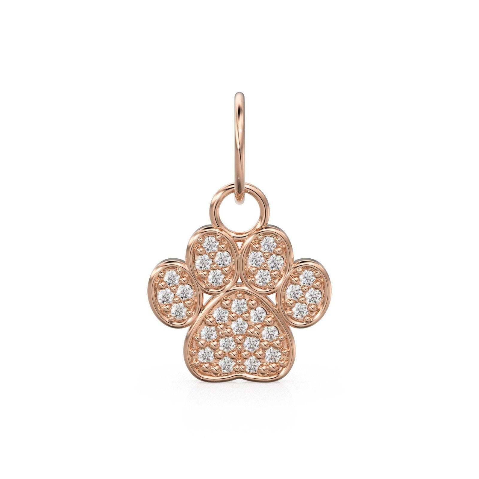 12mm Dog Paw Pave Diamond 14k 18k Solid Gold Charm Pendant, Paw Charm, Gold Charm Finding, Dog Solid Gold Pendant Pet Doggy Jewelry