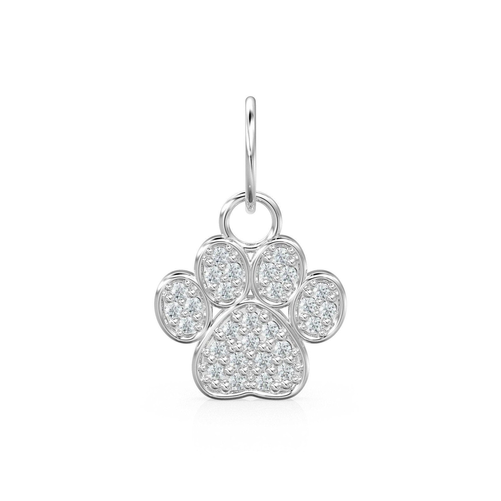 12mm Dog Paw Pave Diamond 14k 18k Solid Gold Charm Pendant, Paw Charm, Gold Charm Finding, Dog Solid Gold Pendant Pet Doggy Jewelry