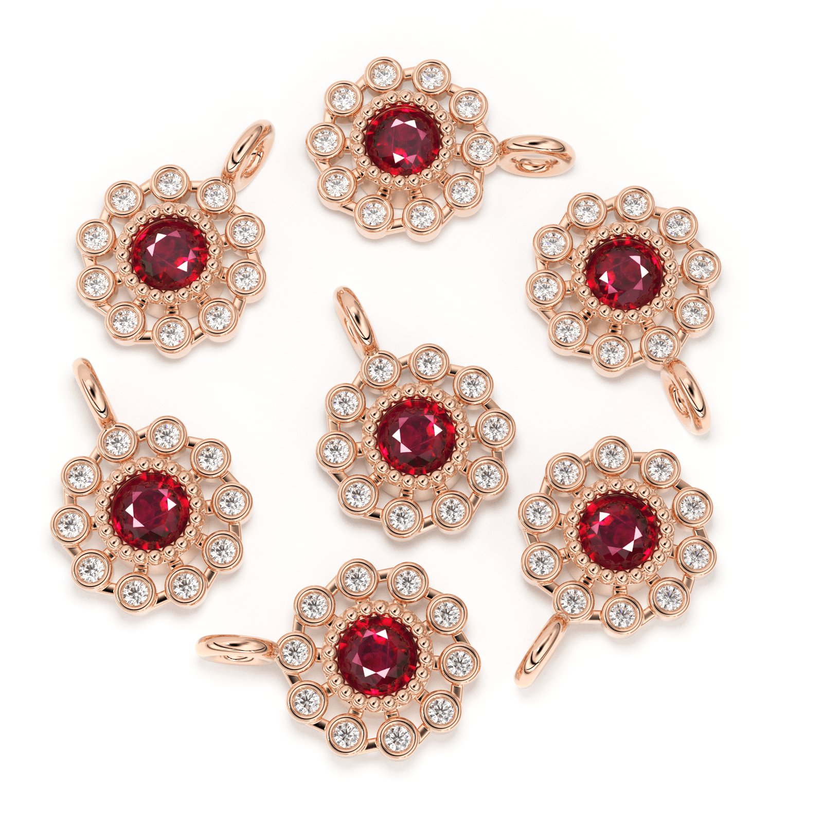 14k 18k Brilliant Round Ruby & Genuine Diamond Solid Gold Charm Pendant