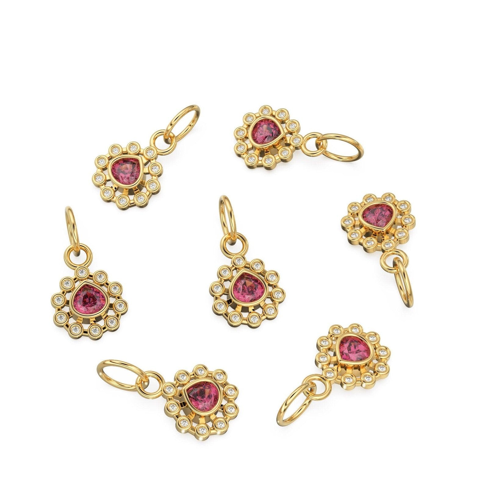 14k 18k Solid Gold Brilliant Heart Rhodolite Garnet & Genuine Diamond Solid Gold Charm Pendant / Garnet Pendant / Garnet Charm