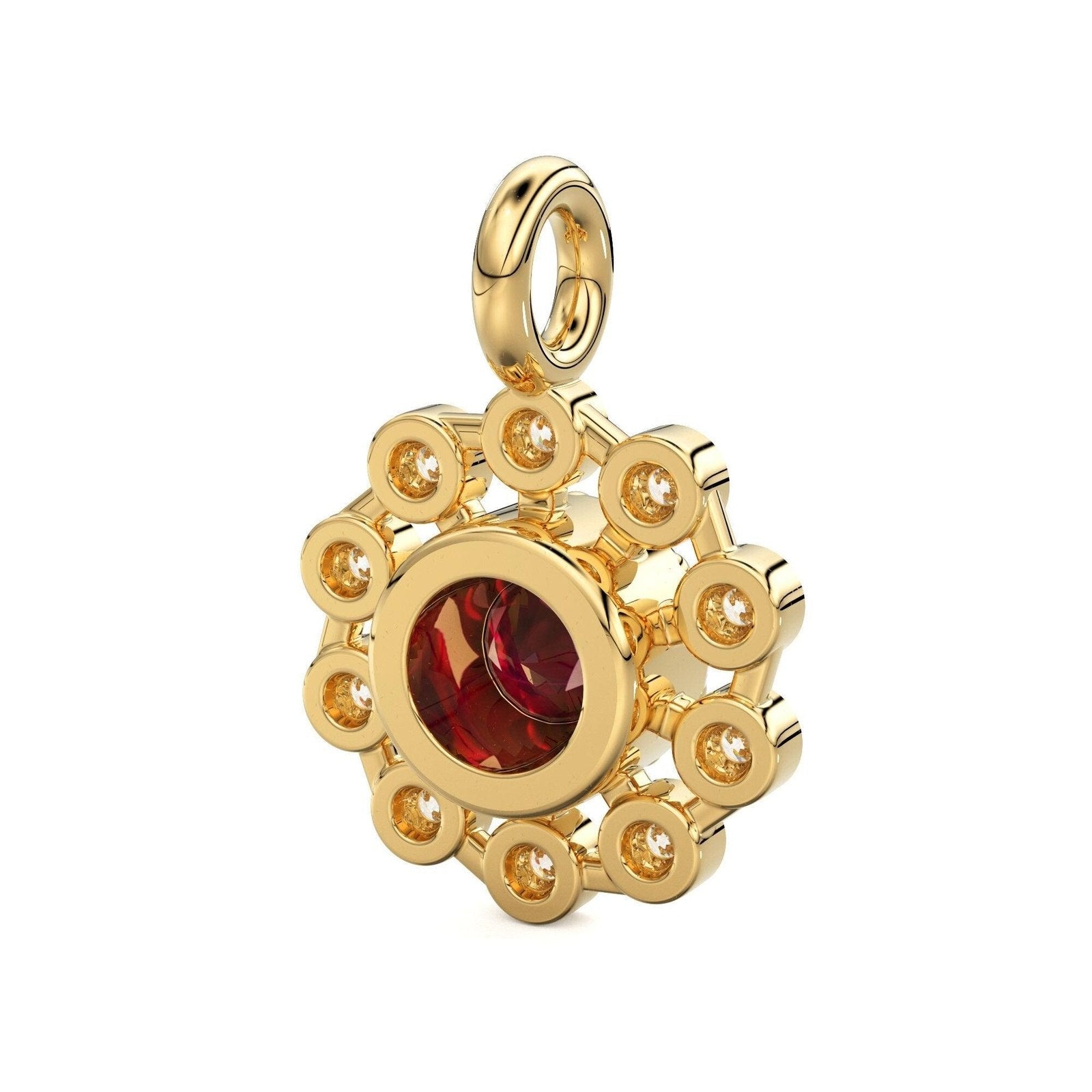 Brilliant Round Ruby & Genuine Diamond Solid Gold Charm Pendant / 14k 18k Solid Gold Ruby Pendant / Ruby Charm