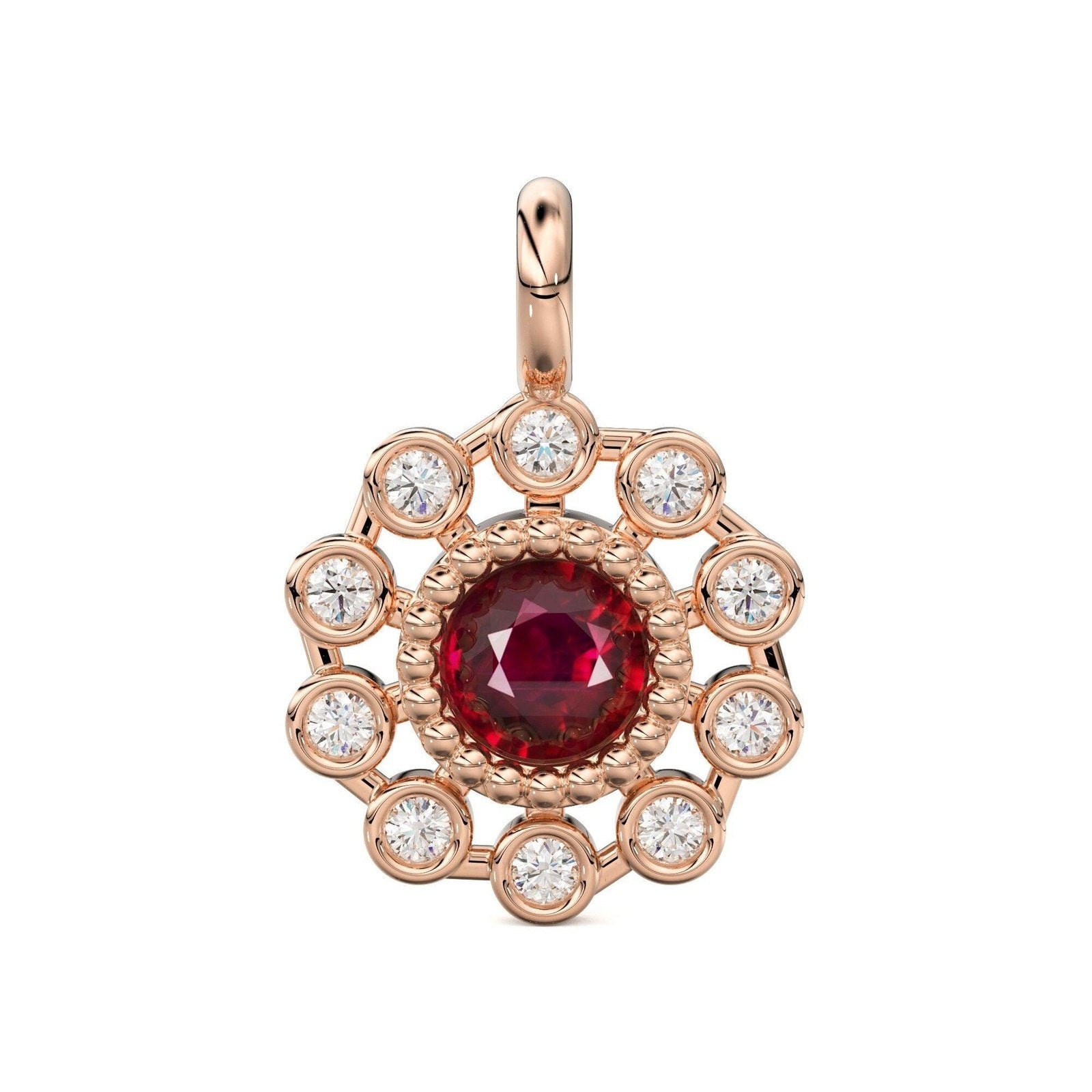 Brilliant Round Ruby & Genuine Diamond Solid Gold Charm Pendant / 14k 18k Solid Gold Ruby Pendant / Ruby Charm