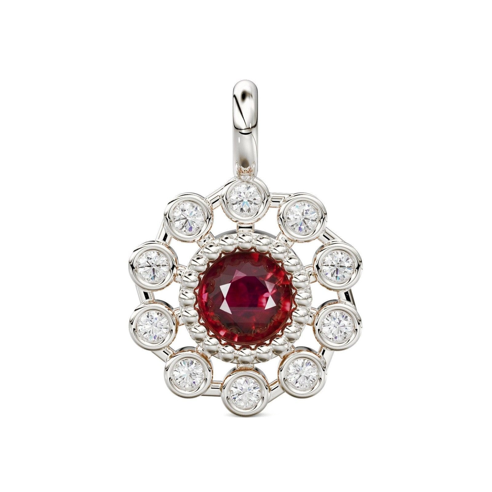 Brilliant Round Ruby & Genuine Diamond Solid Gold Charm Pendant / 14k 18k Solid Gold Ruby Pendant / Ruby Charm