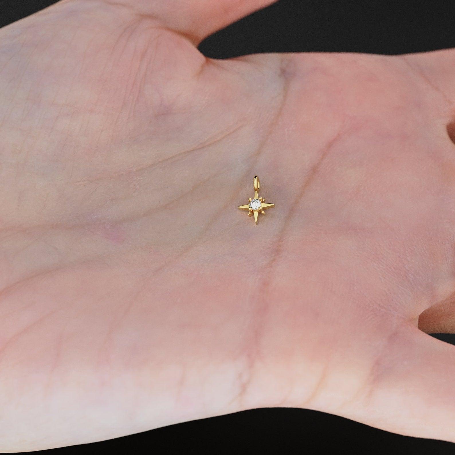 14k 18k Solid Gold Diamond Star Charm / Petite Brilliant Diamond Charm / Star Charm / Christmas Sale