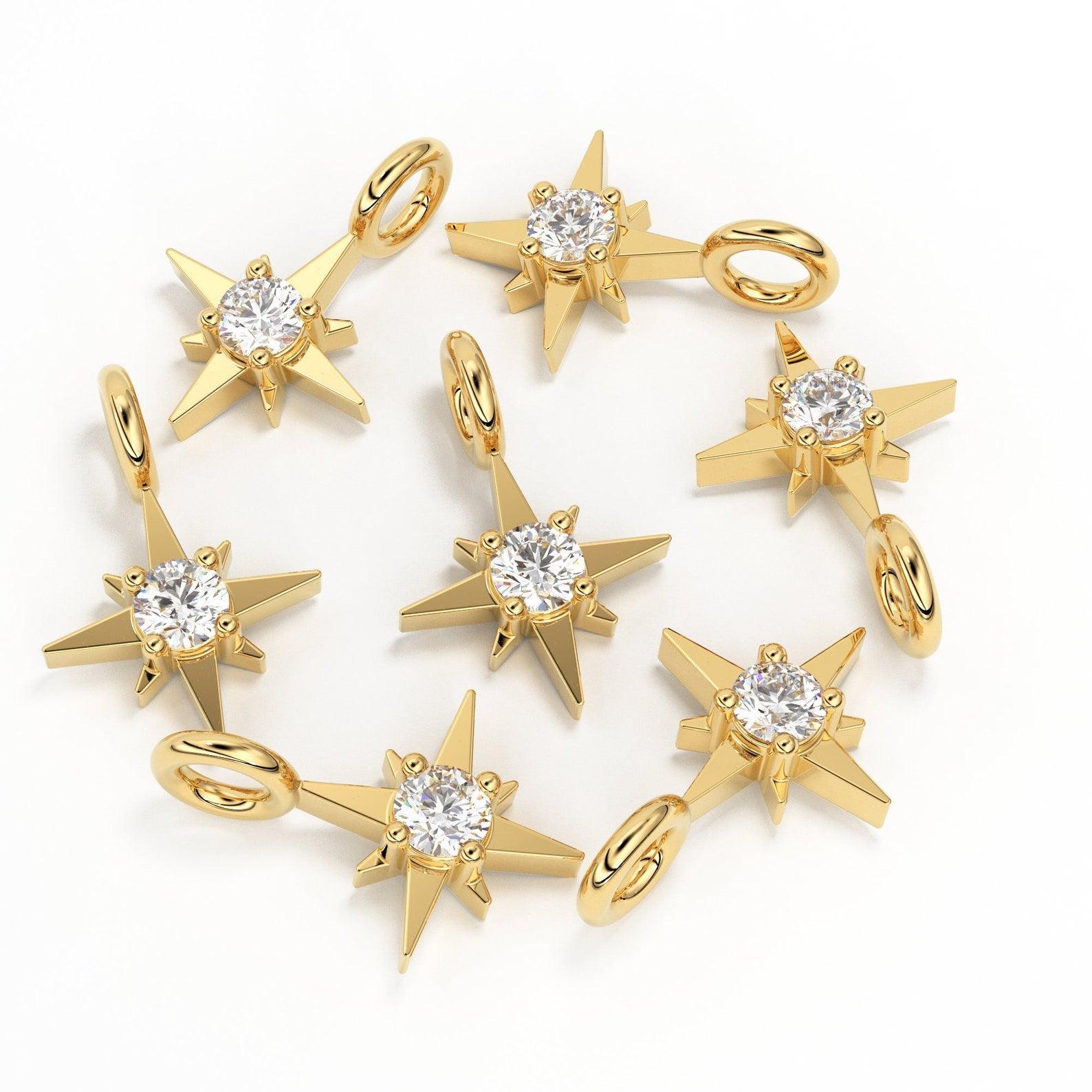14k 18k Solid Gold Diamond Star Charm / Petite Brilliant Diamond Charm / Star Charm / Christmas Sale