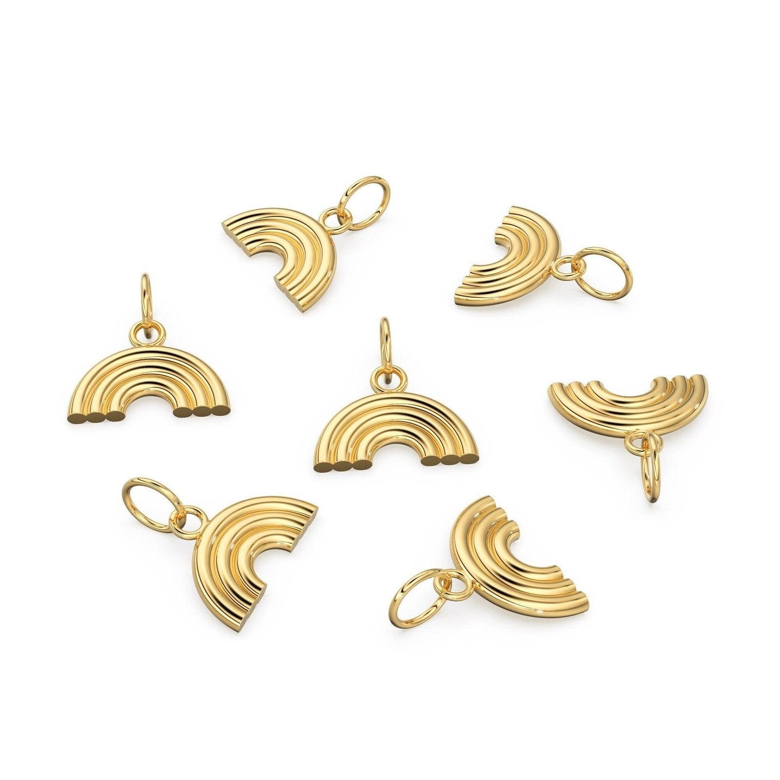 14k 18k Solid Yellow Gold Rainbow Charms Medallion Pendant / Solid Gold Rainbow Pendant / 16x11mm