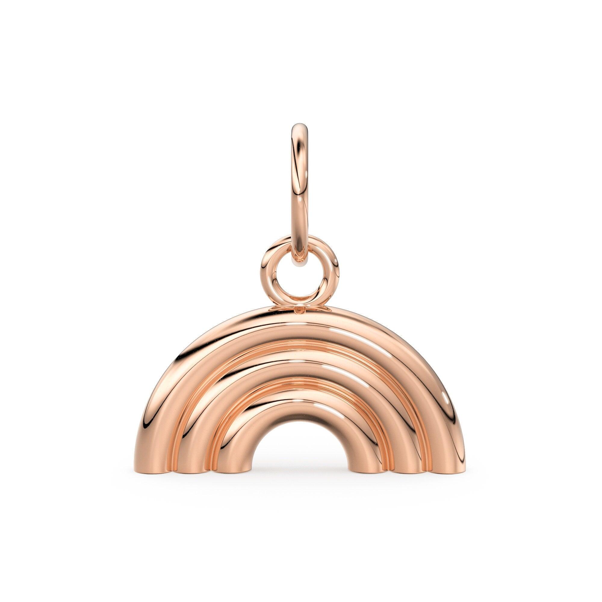 14k 18k Solid Yellow Gold Rainbow Charms Medallion Pendant / Solid Gold Rainbow Pendant / 16x11mm