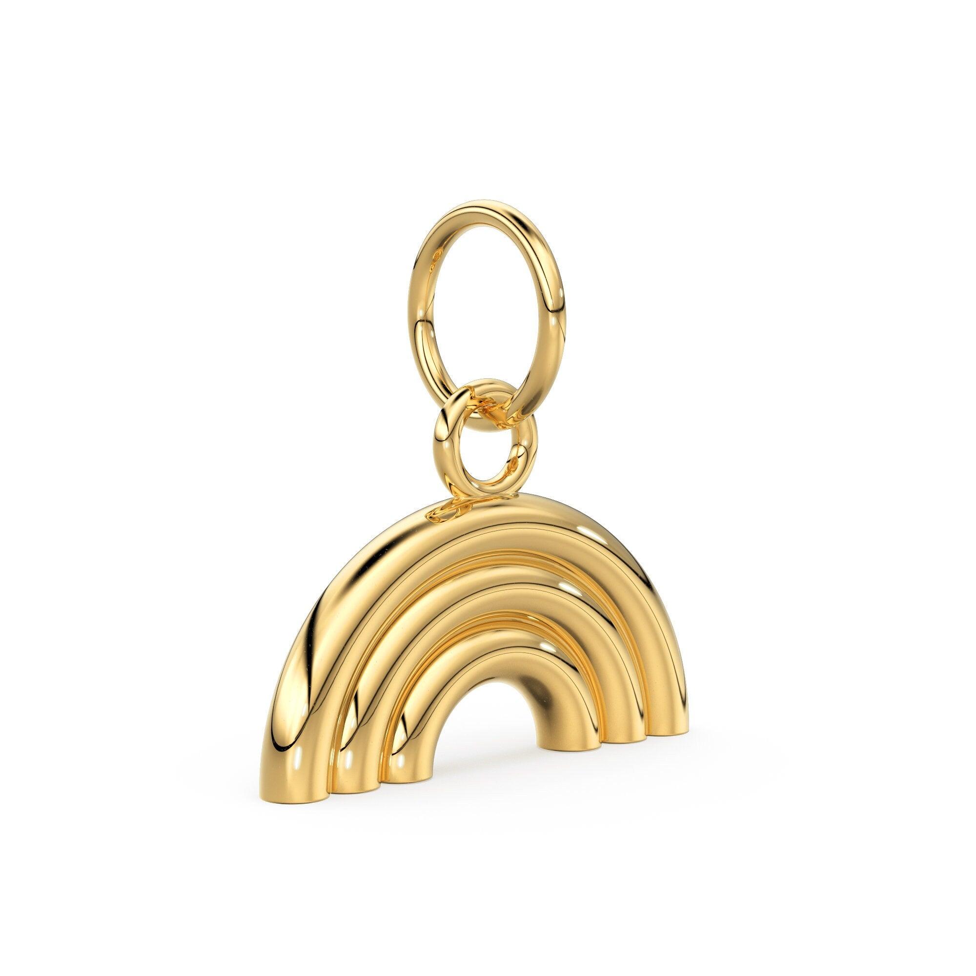 14k 18k Solid Yellow Gold Rainbow Charms Medallion Pendant / Solid Gold Rainbow Pendant / 16x11mm