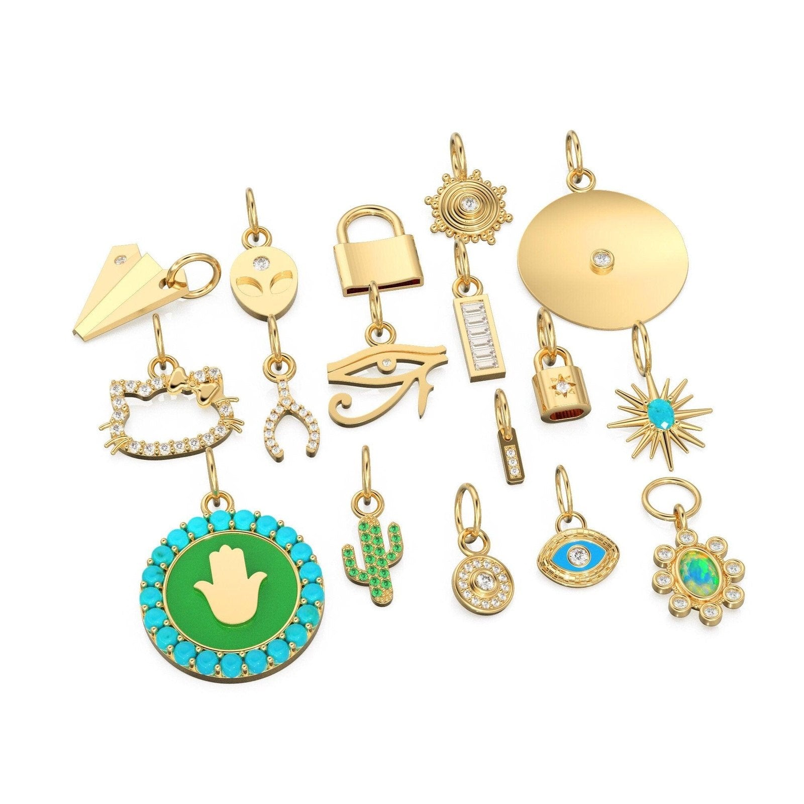 14K Gold, Diamond and Gemstone Mini Charm Pendants