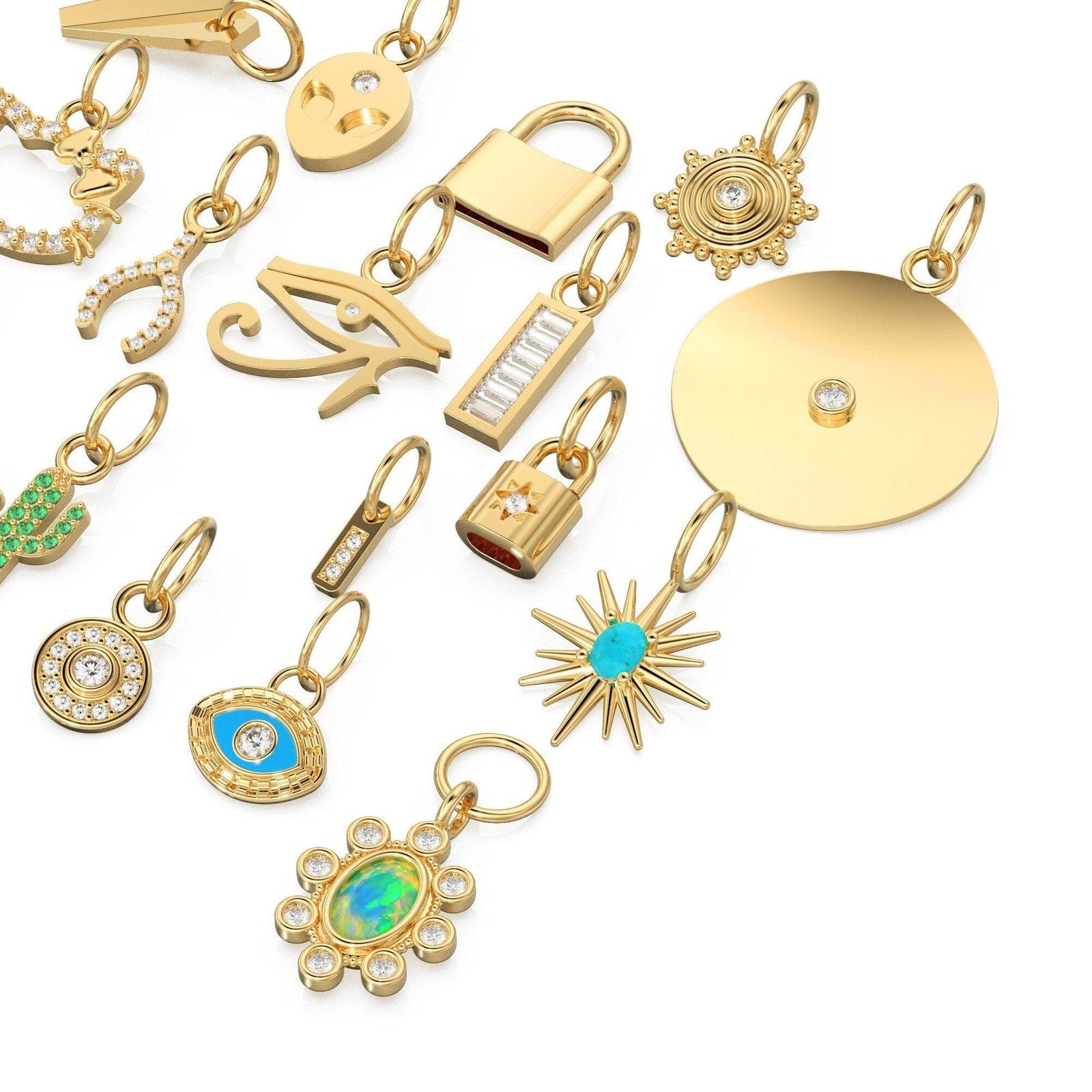 14K Gold, Diamond and Gemstone Mini Charm Pendants