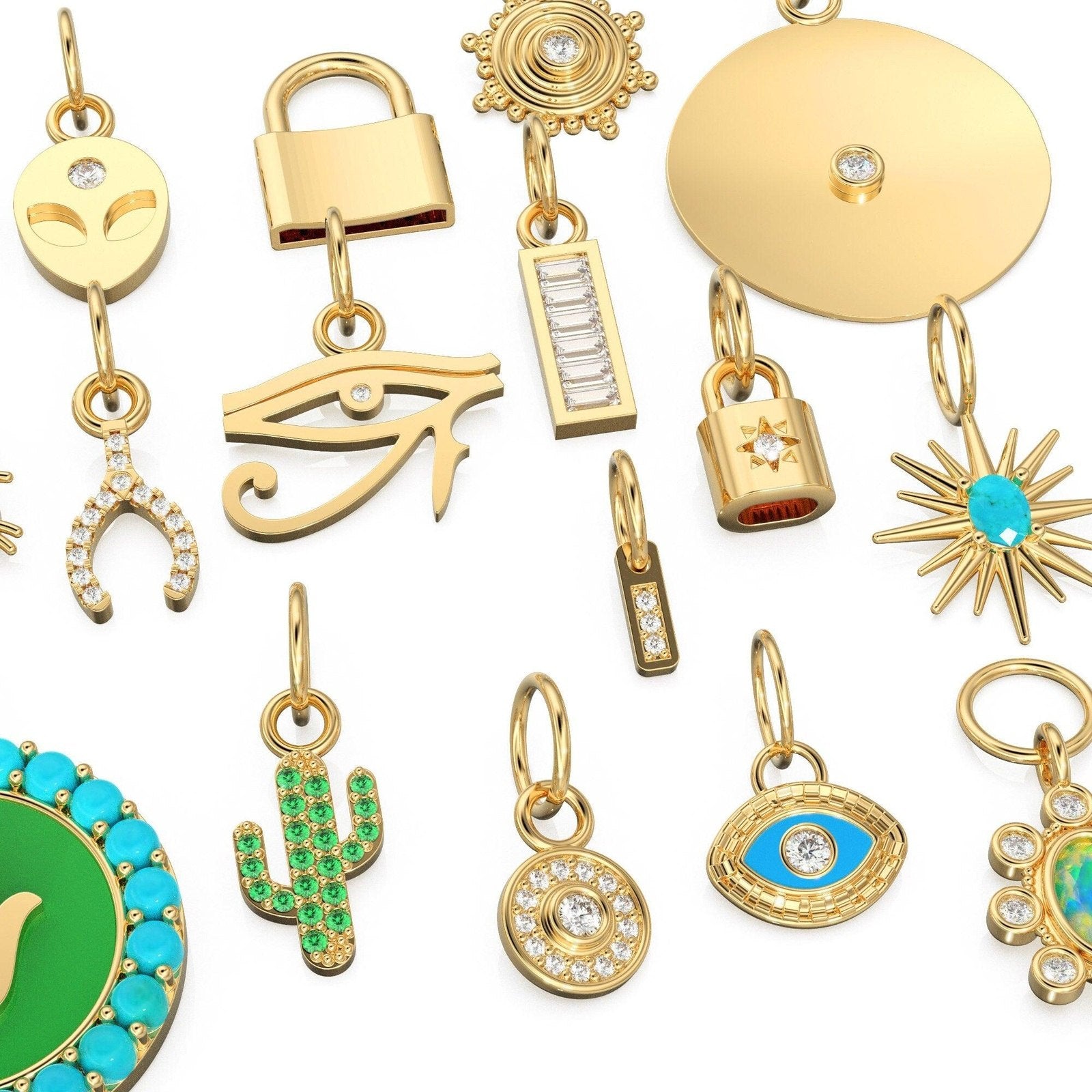 14K Gold, Diamond and Gemstone Mini Charm Pendants