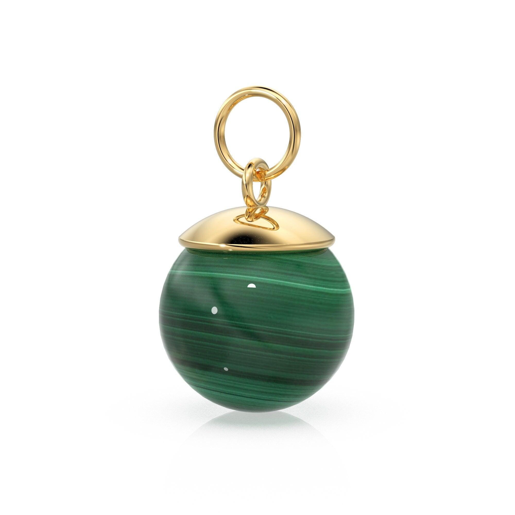 14k Solid Gold Round Ball Gemstone Charm / Natural Larimar Malachite Labradorite Pearl Opal Pendant / Yellow Gold Jewelry Making Finding