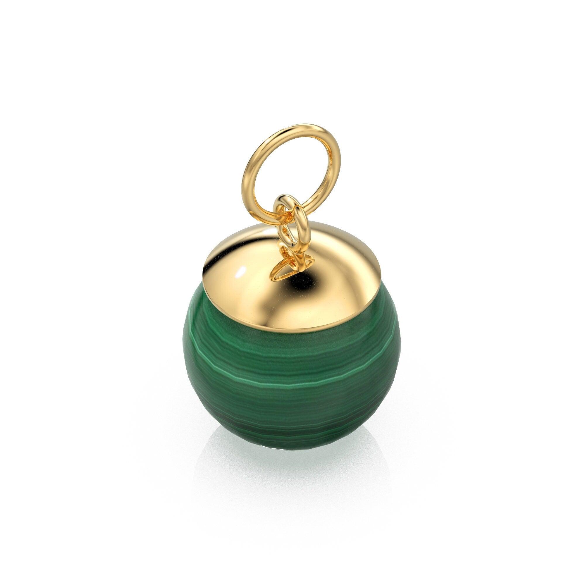 14k Solid Gold Round Ball Gemstone Charm / Natural Larimar Malachite Labradorite Pearl Opal Pendant / Yellow Gold Jewelry Making Finding