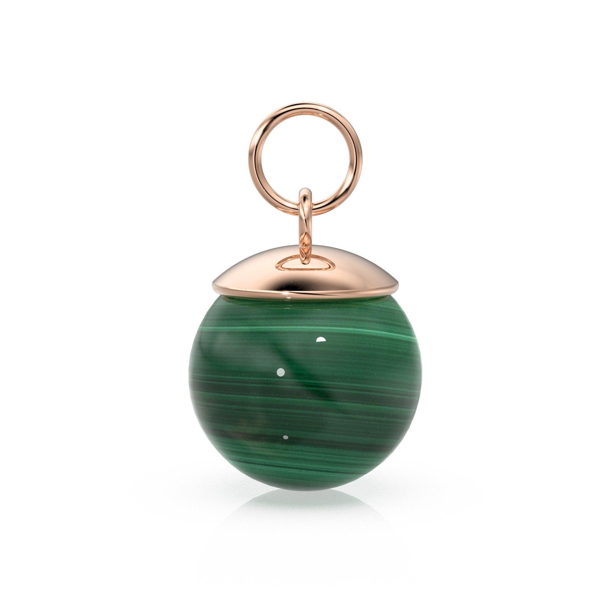 14k Solid Gold Round Ball Gemstone Charm / Natural Larimar Malachite Labradorite Pearl Opal Pendant / Yellow Gold Jewelry Making Finding