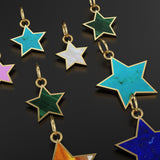 14K Solid Yellow Gold mother of Pearl, malachite, turquoise, onyx, coral, lapis, Stars, Celestial, Star Charm Pendants