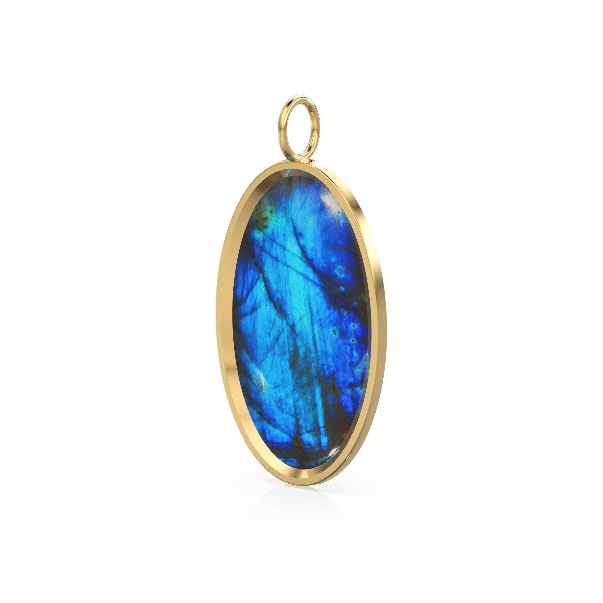 14k Yellow Gold Eye of the Peacock Labradorite Colette Pendant / Natural Blue Gemstone Handmade Gold Charm / 14k Yellow Gold Jewelry Finding
