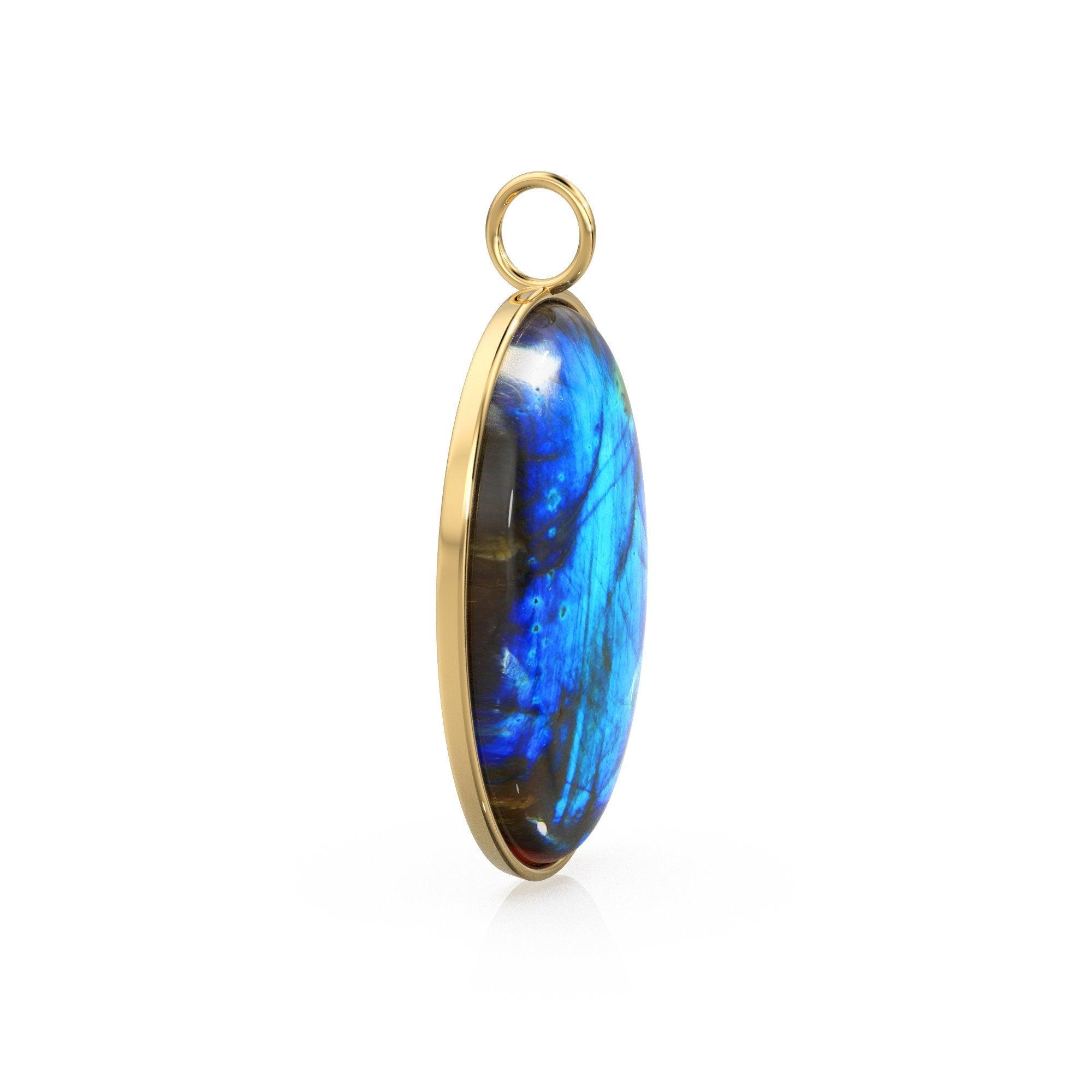 14k Yellow Gold Eye of the Peacock Labradorite Colette Pendant / Natural Blue Gemstone Handmade Gold Charm / 14k Yellow Gold Jewelry Finding