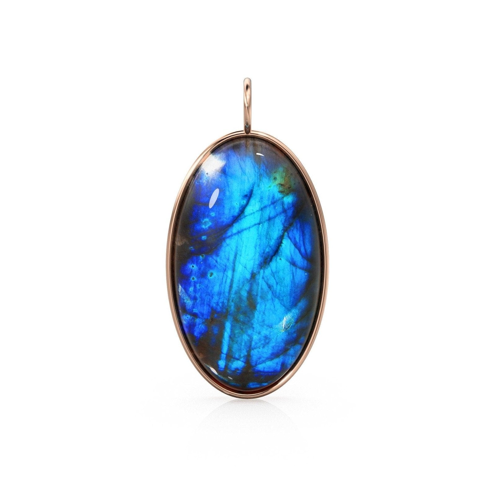 14k Yellow Gold Eye of the Peacock Labradorite Colette Pendant / Natural Blue Gemstone Handmade Gold Charm / 14k Yellow Gold Jewelry Finding