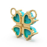 17mm LARGE 18k Yellow Gold Sleeping Beauty Turquoise Diamond Heart Shape 4 Leaf Lucky Clover Pendant Connector