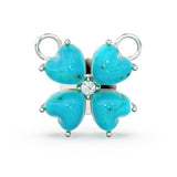17mm LARGE 18k Yellow Gold Sleeping Beauty Turquoise Diamond Heart Shape 4 Leaf Lucky Clover Pendant Connector