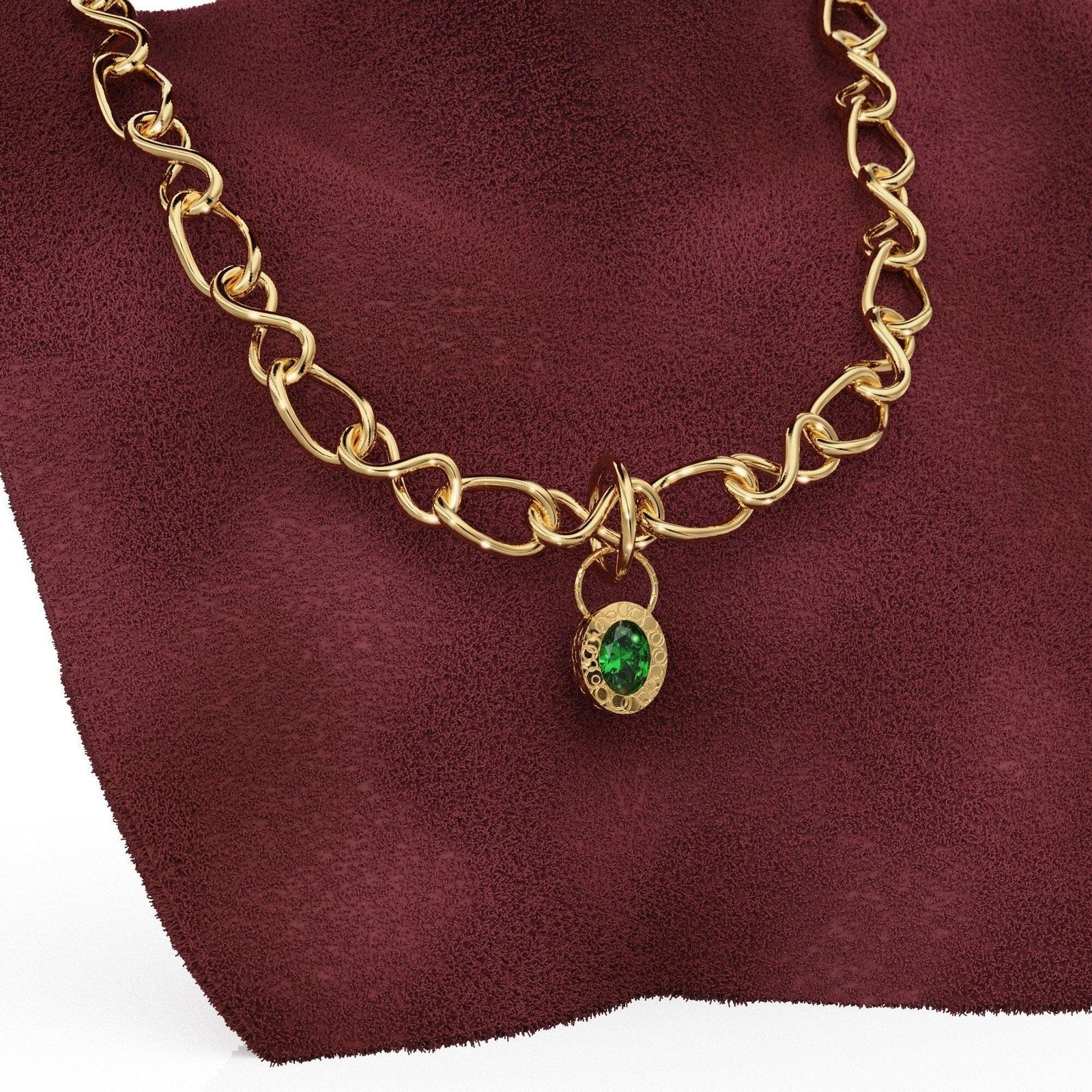 18K Gold Emerald Pendant / Green Emerald and Ruby Pendant,18K Gold Antique Style Pendant,Oval Gold Pendant / Ruby and Gold Pendant for Woman