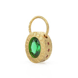 18K Gold Emerald Pendant / Green Emerald and Ruby Pendant,18K Gold Antique Style Pendant,Oval Gold Pendant / Ruby and Gold Pendant for Woman