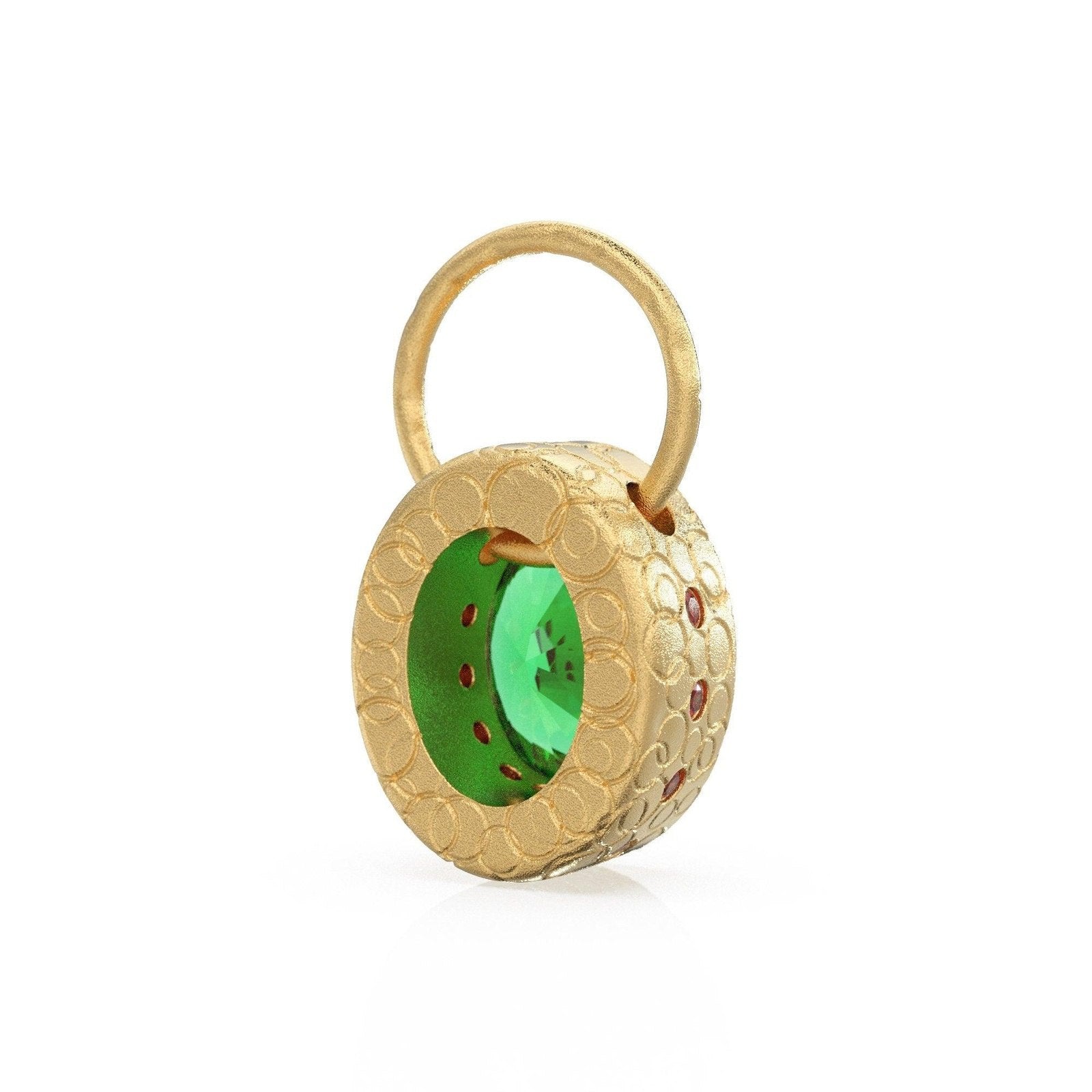 18K Gold Emerald Pendant / Green Emerald and Ruby Pendant,18K Gold Antique Style Pendant,Oval Gold Pendant / Ruby and Gold Pendant for Woman