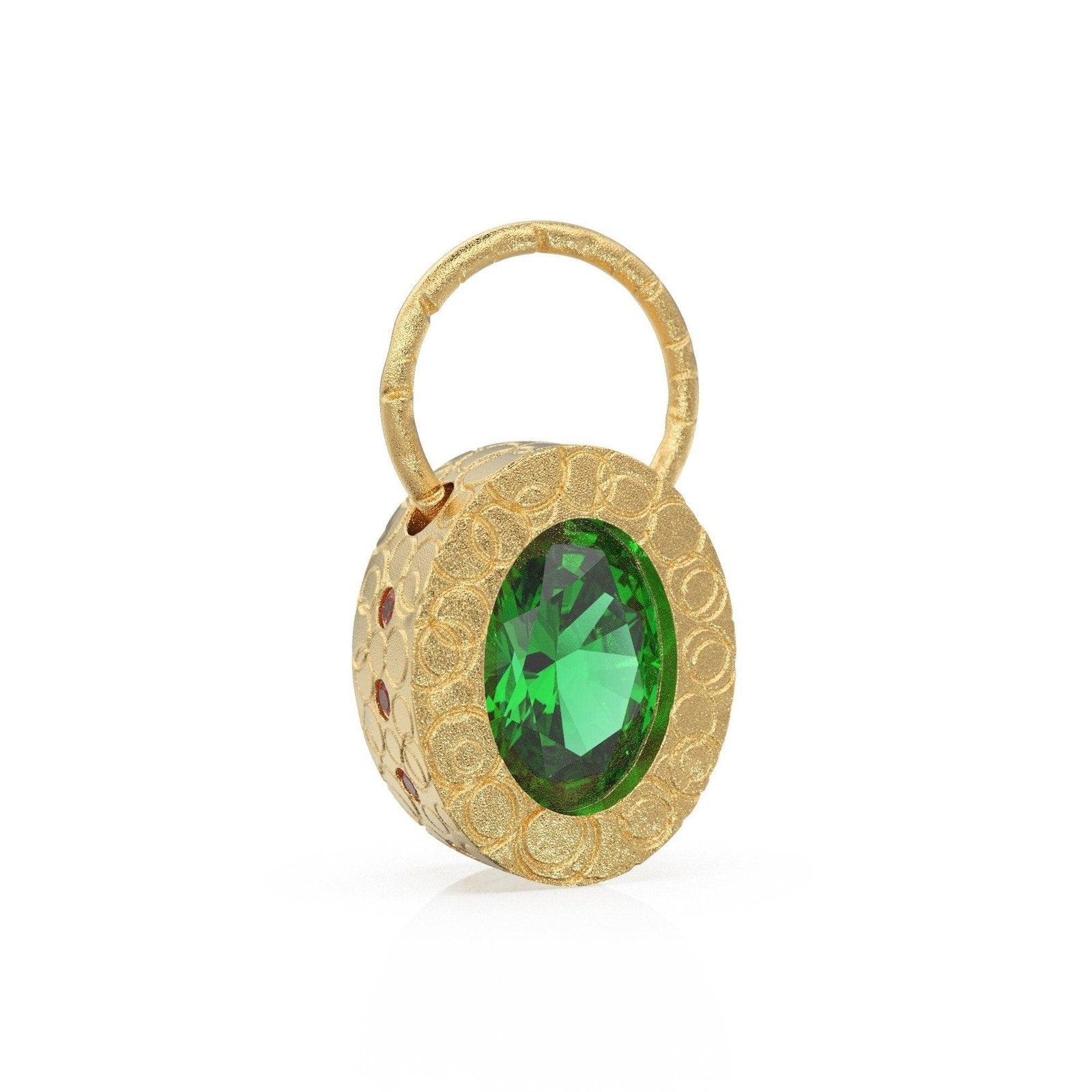 18K Gold Emerald Pendant / Green Emerald and Ruby Pendant,18K Gold Antique Style Pendant,Oval Gold Pendant / Ruby and Gold Pendant for Woman
