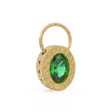 18K Gold Emerald Pendant / Green Emerald and Ruby Pendant,18K Gold Antique Style Pendant,Oval Gold Pendant / Ruby and Gold Pendant for Woman