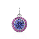 18k Solid Gold Iolite Pink Sapphire Round Halo Charm / Petite Dainty Brilliant Round Blue Gemstone Charm Pendant / Sapphire Gold Pendant