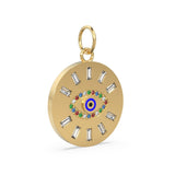20mm Rainbow Evil Eye Enamel Baguette Diamond 18k Solid Gold Charm Pendant / Diamond Pendant, Emerald Charm Finding, Solid Gold Ruby Charm