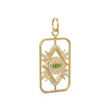31mm Evil Eye Emerald Rectangle Pendant / Emerald 14k Solid Gold Charm Pendant / Emerald Charm / Protection Jewelry For Her