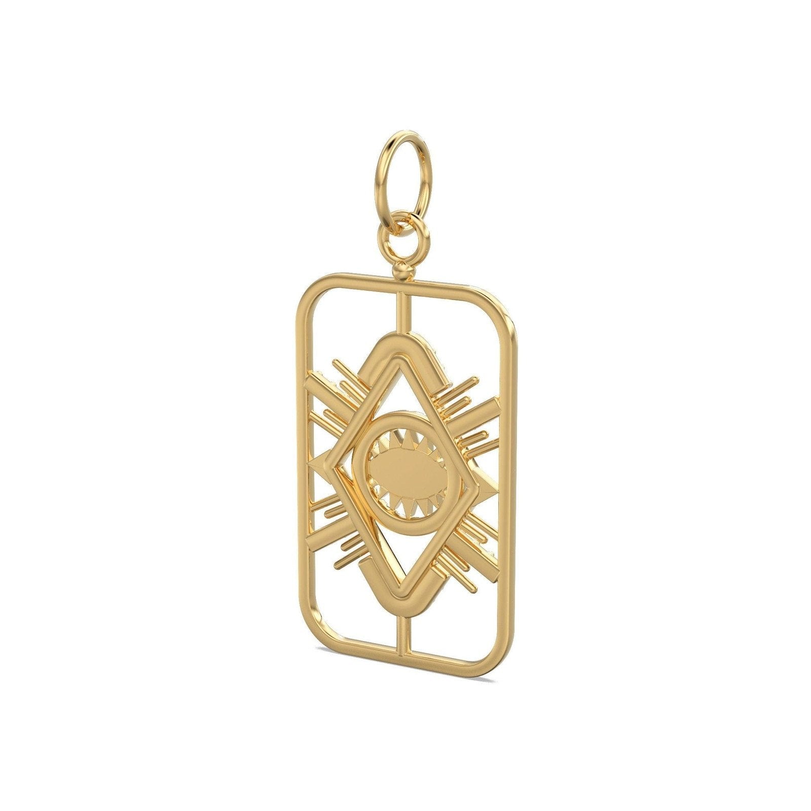 31mm Evil Eye Emerald Rectangle Pendant / Emerald 14k Solid Gold Charm Pendant / Emerald Charm / Protection Jewelry For Her