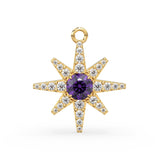 32mm Amethyst Star Diamond Charm Pendant 14k Solid Yellow Gold Diamond Celestial 18k Gold Jewelry Necklace Gift for her February Birthstone