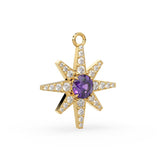 32mm Amethyst Star Diamond Charm Pendant 14k Solid Yellow Gold Diamond Celestial 18k Gold Jewelry Necklace Gift for her February Birthstone