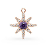 32mm Amethyst Star Diamond Charm Pendant 14k Solid Yellow Gold Diamond Celestial 18k Gold Jewelry Necklace Gift for her February Birthstone