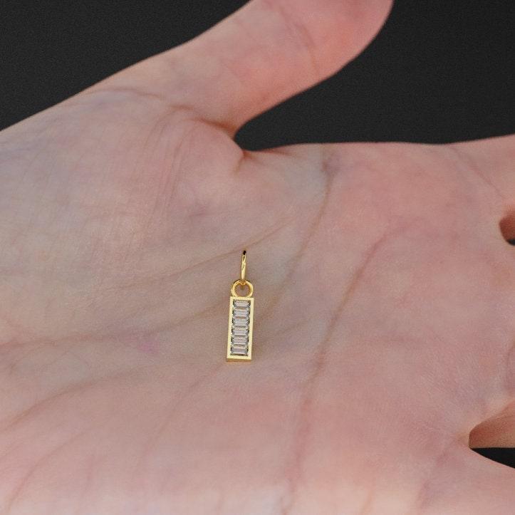 6 Baguette Diamond Bar Charm / 18k Solid Gold Diamond Pendant / Baguette Diamond 14k Gold Pendant / Petite Diamond Charm / Sale