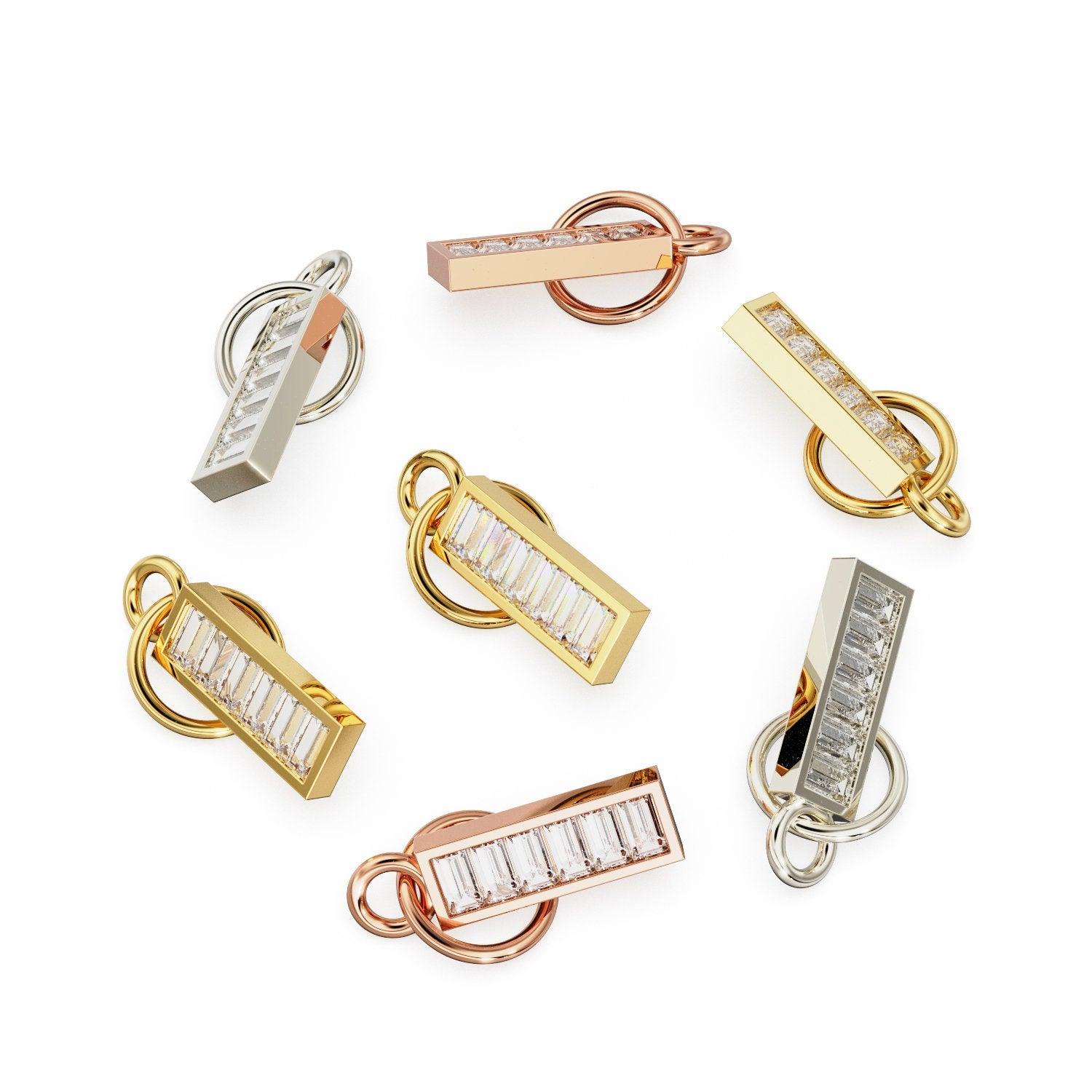 6 Baguette Diamond Bar Charm / 18k Solid Gold Diamond Pendant / Baguette Diamond 14k Gold Pendant / Petite Diamond Charm / Sale