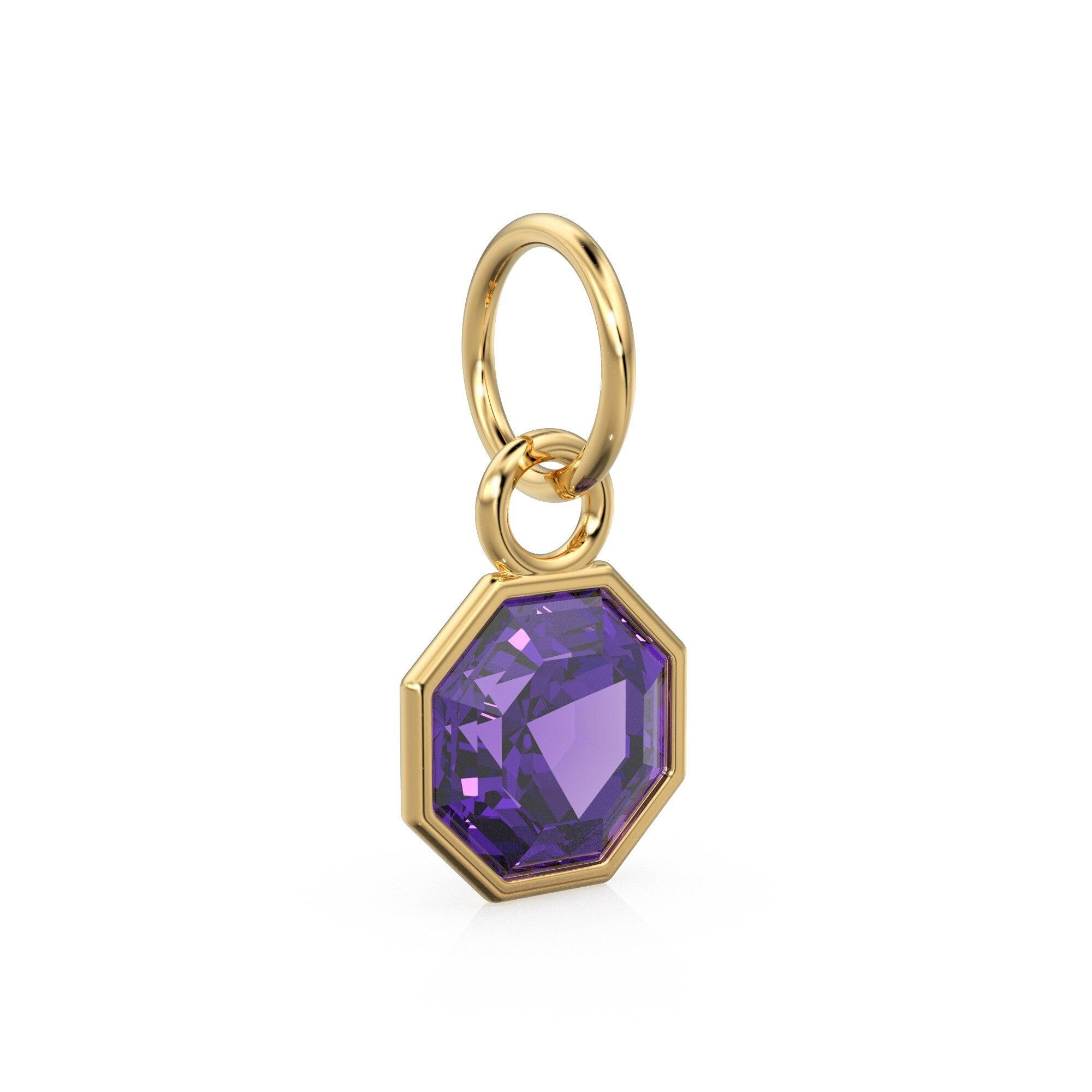 7mm 14k Yellow Solid Gold African Purple Amethyst Charm Pendant Bezel Jewelry Finding