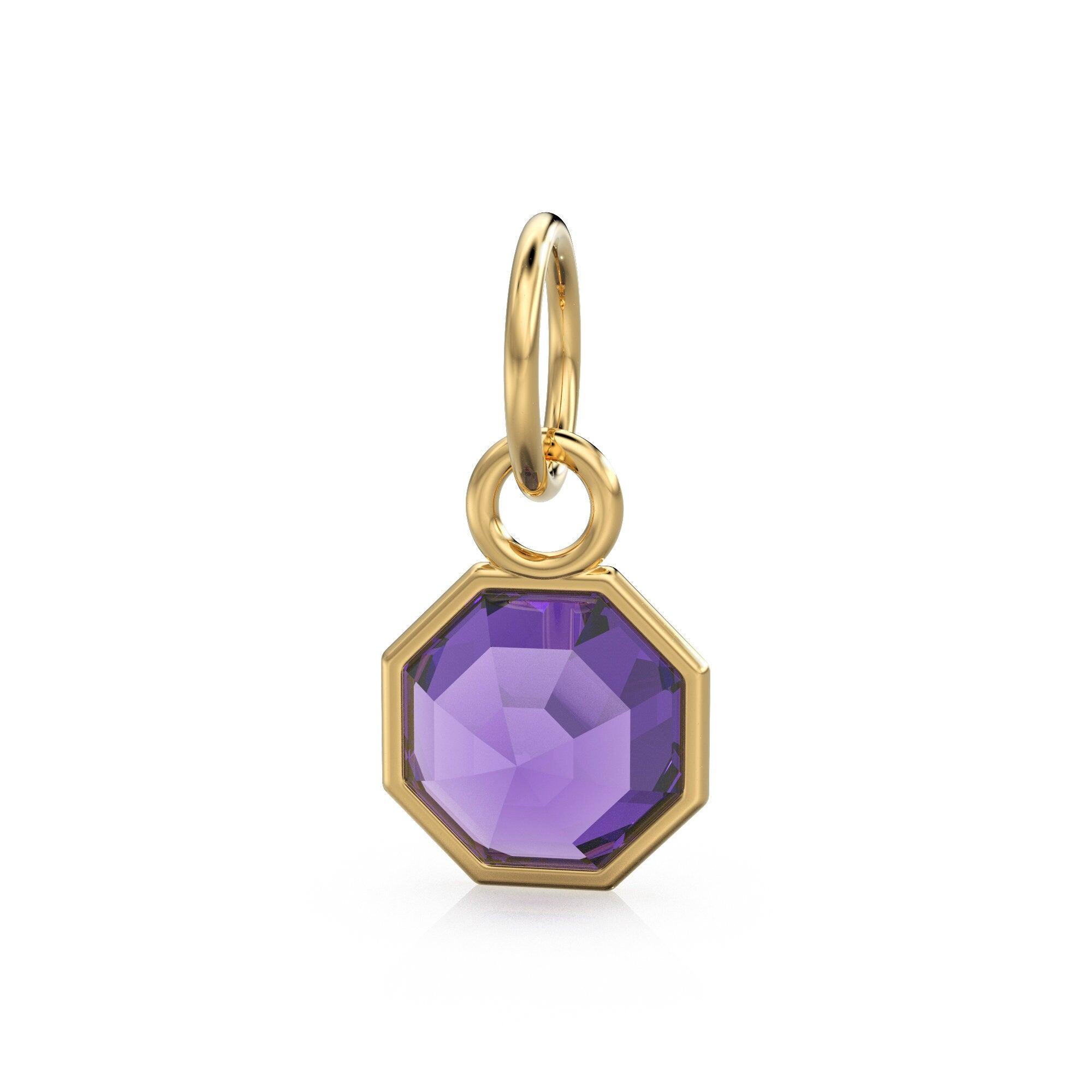7mm 14k Yellow Solid Gold African Purple Amethyst Charm Pendant Bezel Jewelry Finding