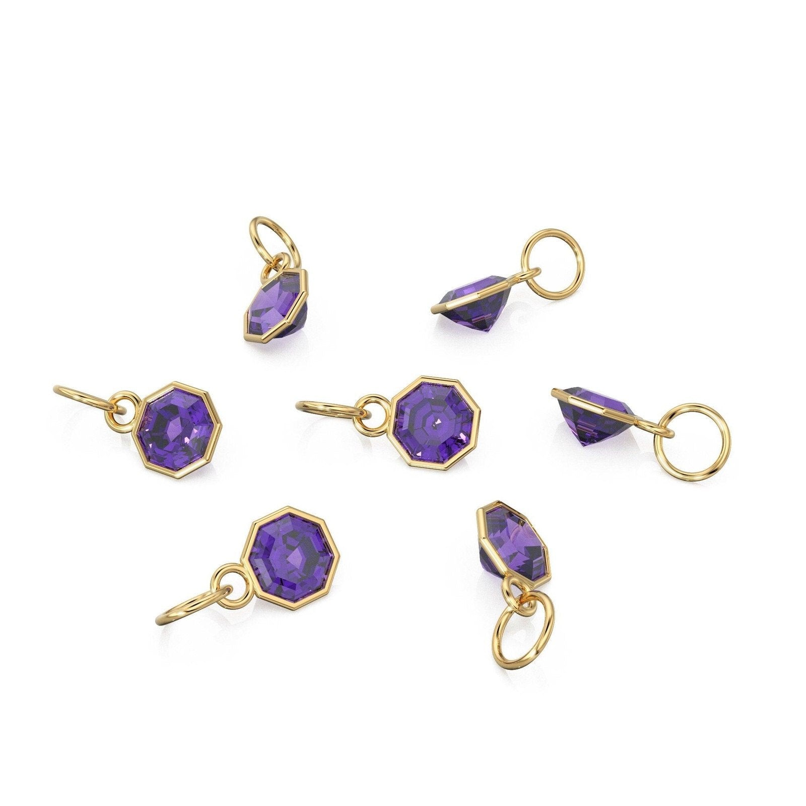 7mm 14k Yellow Solid Gold African Purple Amethyst Charm Pendant Bezel Jewelry Finding
