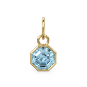 7mm 14k Yellow Solid Gold Blue Aquamarine Charm Pendant Bezel Jewelry Finding