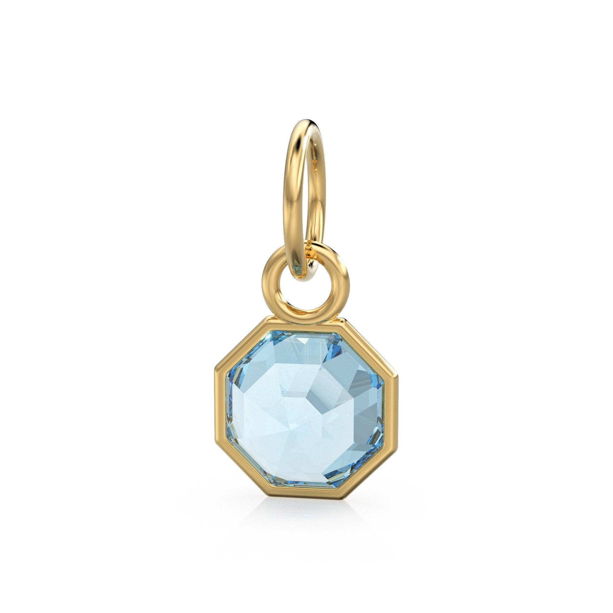 7mm 14k Yellow Solid Gold Blue Aquamarine Charm Pendant Bezel Jewelry Finding