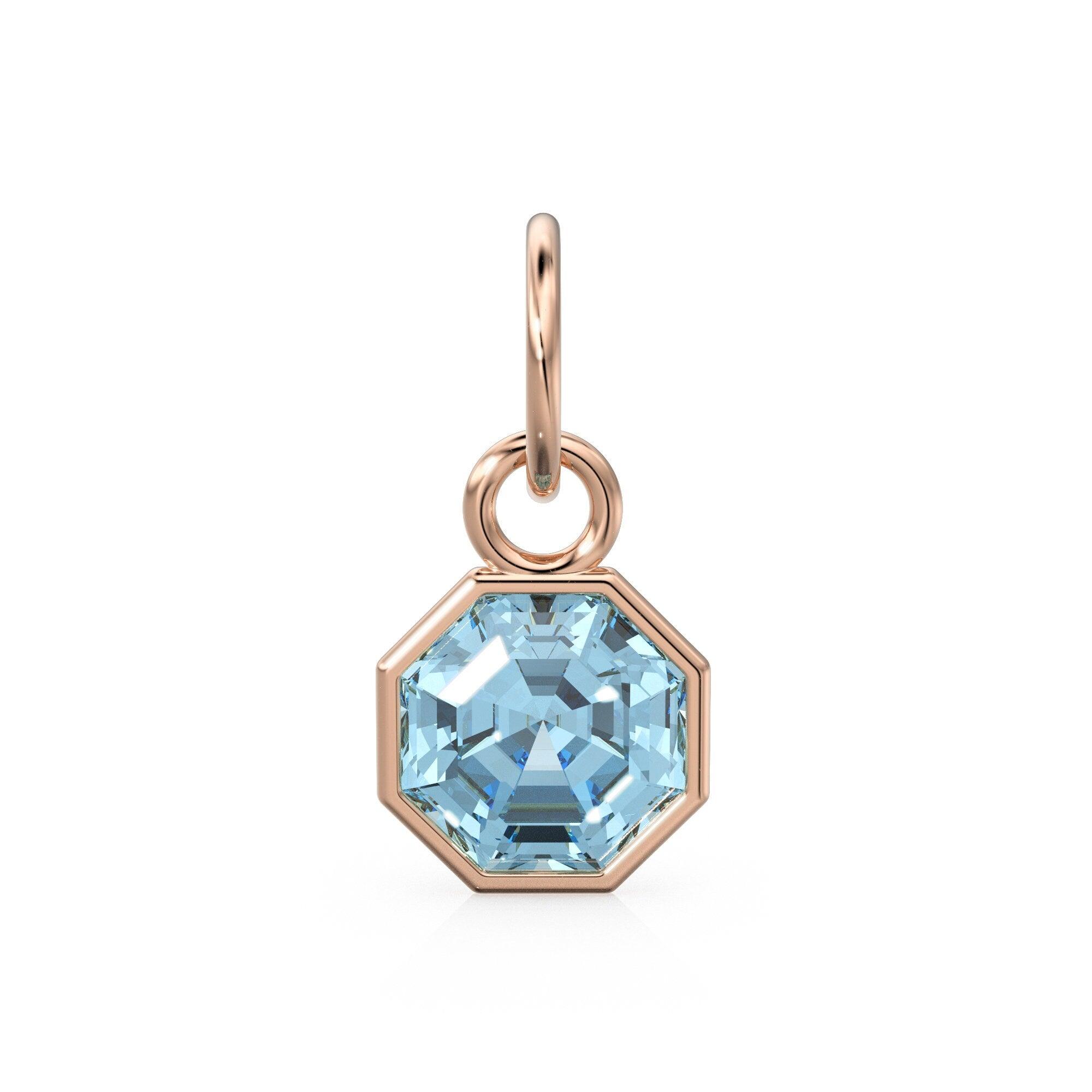 7mm 14k Yellow Solid Gold Blue Aquamarine Charm Pendant Bezel Jewelry Finding