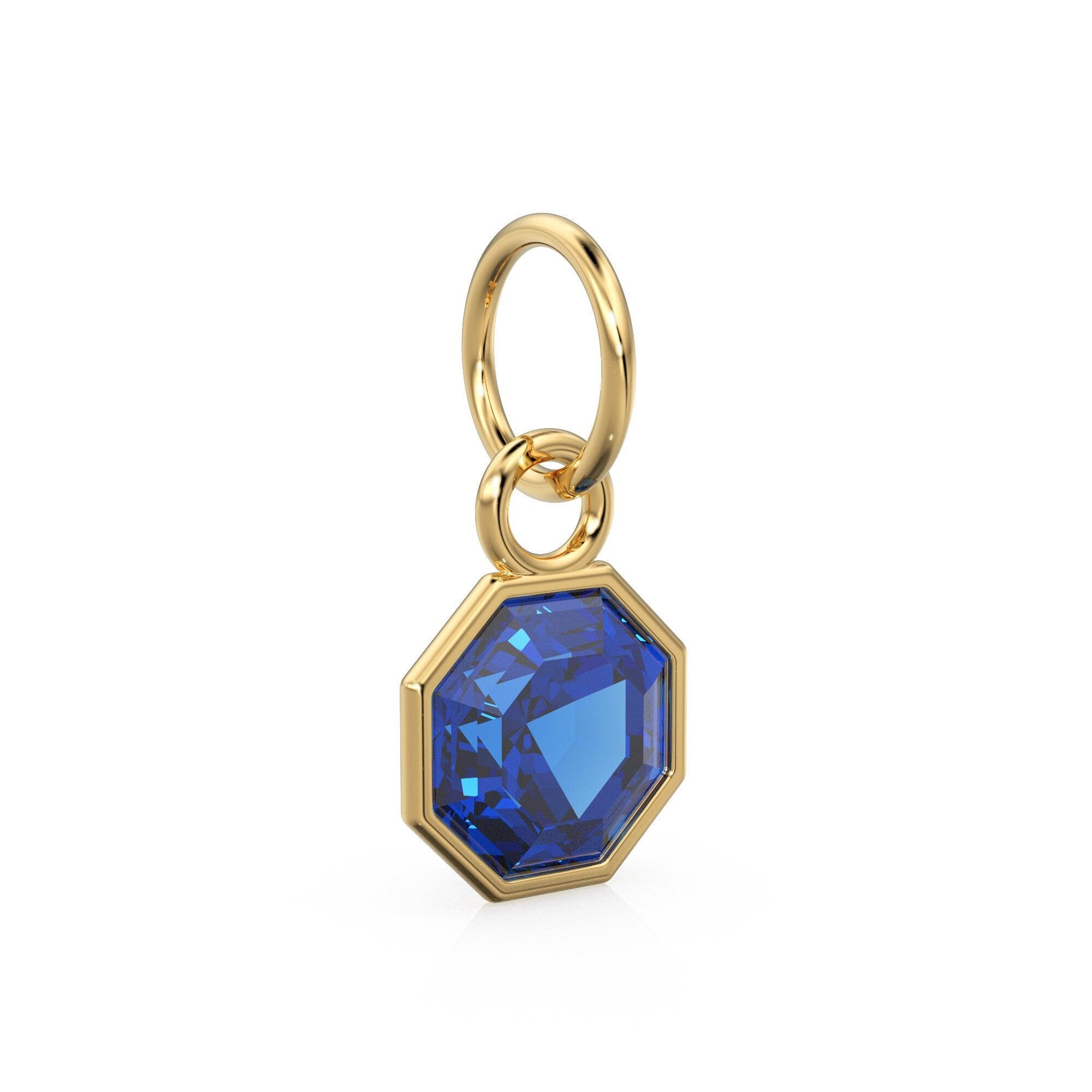 7mm 14k Yellow Solid Gold Blue Sapphire Charm Pendant Bezel Jewelry Finding