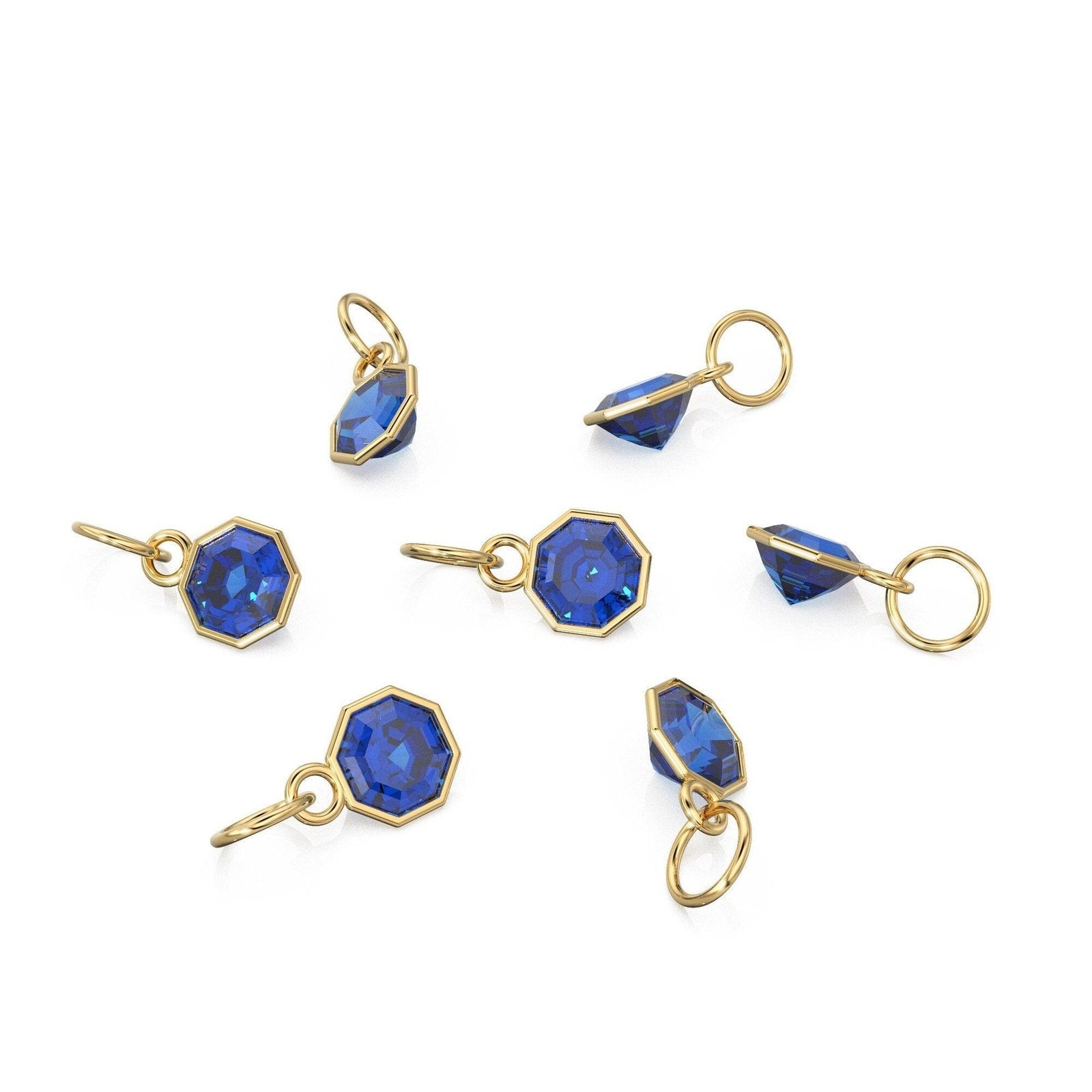 7mm 14k Yellow Solid Gold Blue Sapphire Charm Pendant Bezel Jewelry Finding