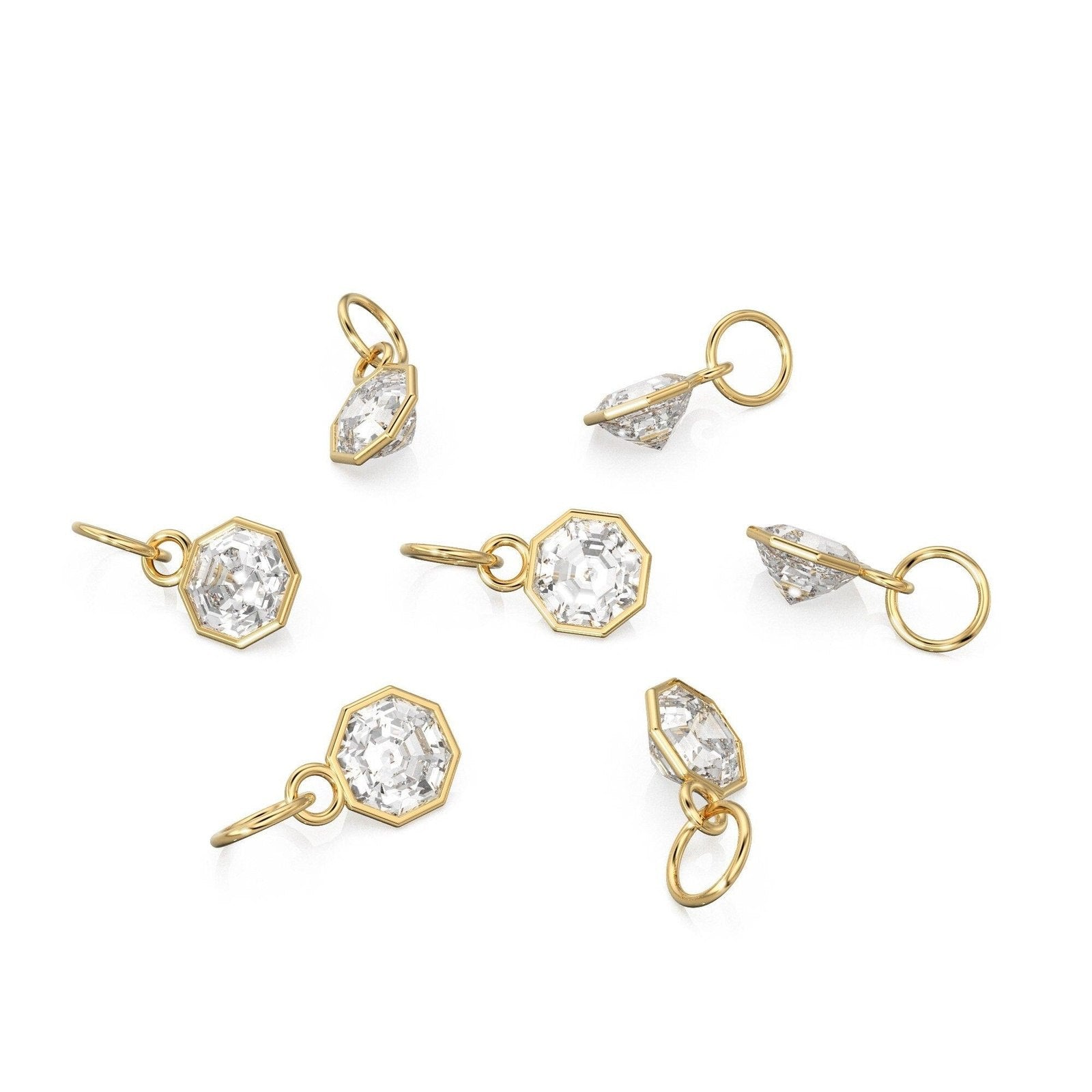 7mm 14k Yellow Solid Gold Rock Crystal Quartz Charm Pendant Bezel Jewelry Finding