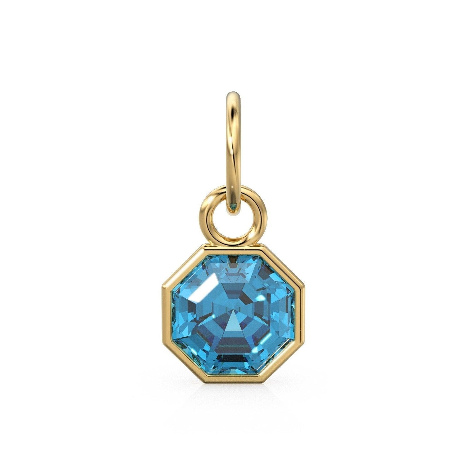 7mm 14k Yellow Solid Gold Swiss Blue Topaz Charm Pendant / Swiss Blue Topaz Oval Gold Necklace